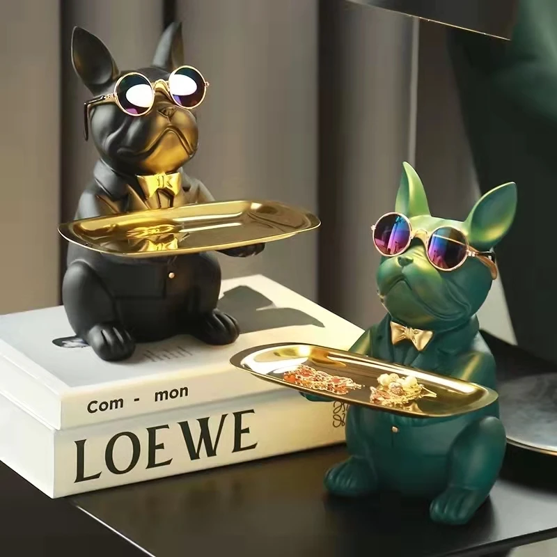 

Nordic Bulldog Storage Box Statue Jewelry Candy Storage Table Decorations Gift Belt Plate Glasses Tray Art Statue Home Decor