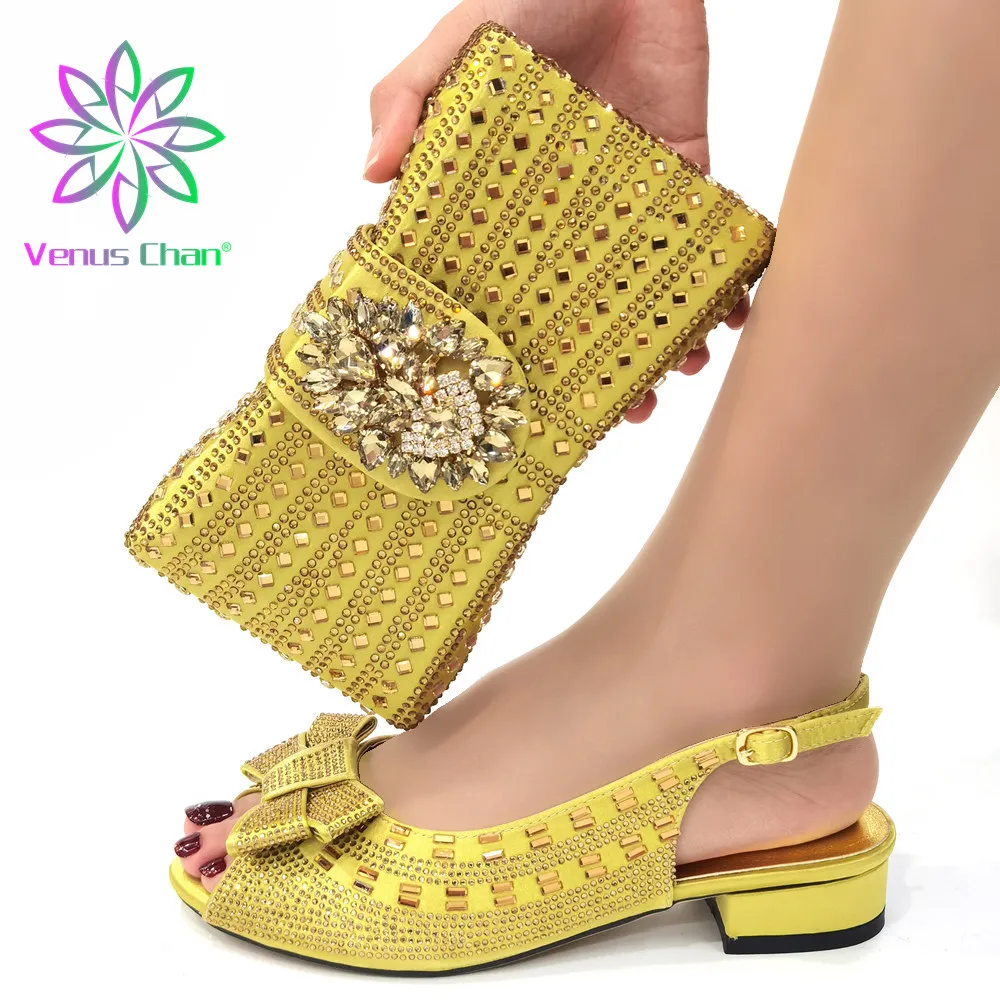 

African Women Royal Wedding Party Shoes and Bag To Match with Shinning Crystal African Style Set Luxery Shoes Rhinestone Mature