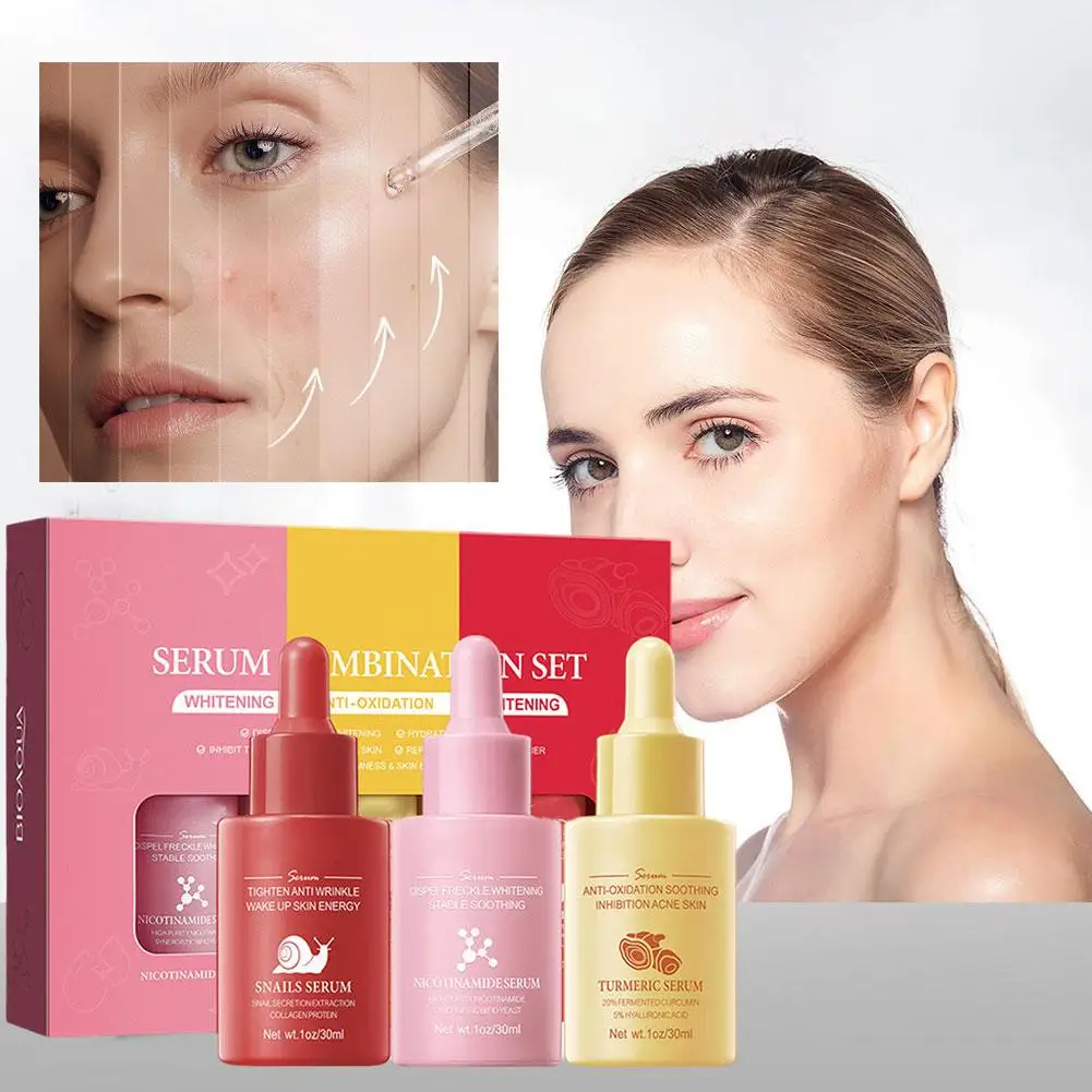 

Facial Firming Serum Snail Turmeric Niacinamide Whitening Moisturizing Care Anti-aging Lines Skin Essence 3pcs Serum Fade F A6K2