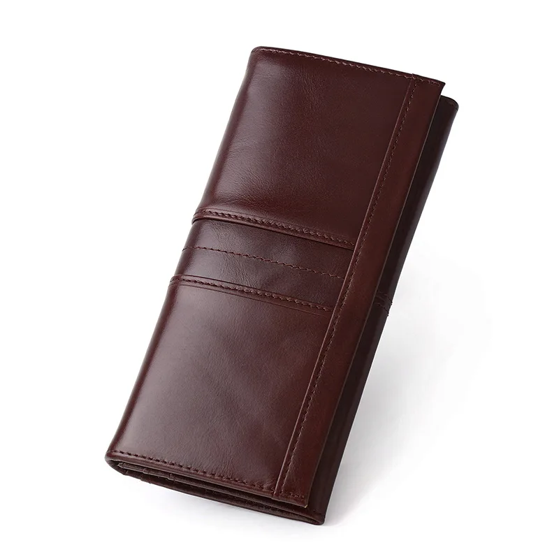 RFID Genuine Leather Men's Long Wallet First Layer Cowhide Leather Large Capacity Clutch Slim Card Holder Purse Wallet