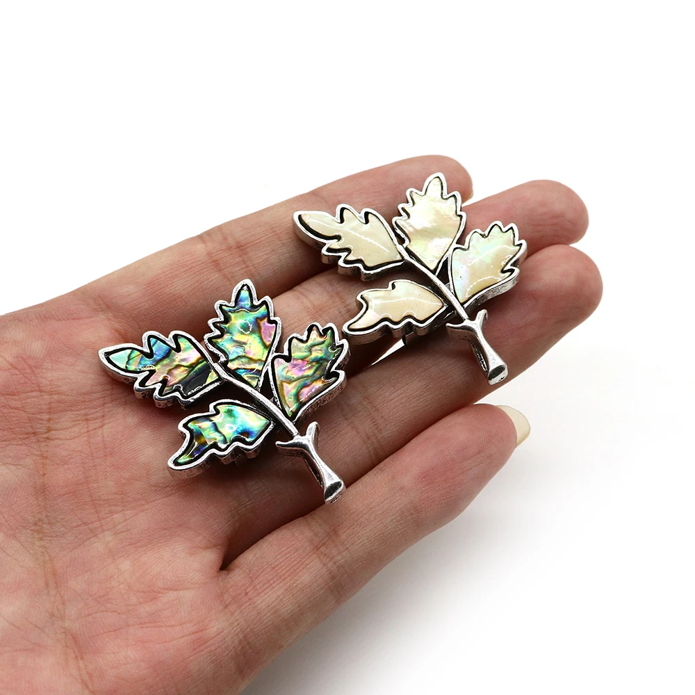 

High Quality Natural Abalone Shell Pendant Brooch Vintage Maple Leaf Shape Alloy Brooch Necklace Fashion Bracelet Accessories