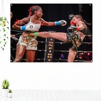female boxer with fighting stance fight workout tapestry wall chart gym decor boxing sports inspirational poster banner flag