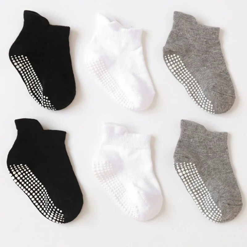 

0 to 6 Yrs Cotton Children's Anti-slip Boat Socks For Boys Girls Low Cut Floor Kid Sock With Rubber Grips Four Season