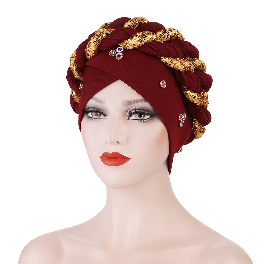 

Hood elastic Baotou hat fashion sequined nail drill base hat turbans