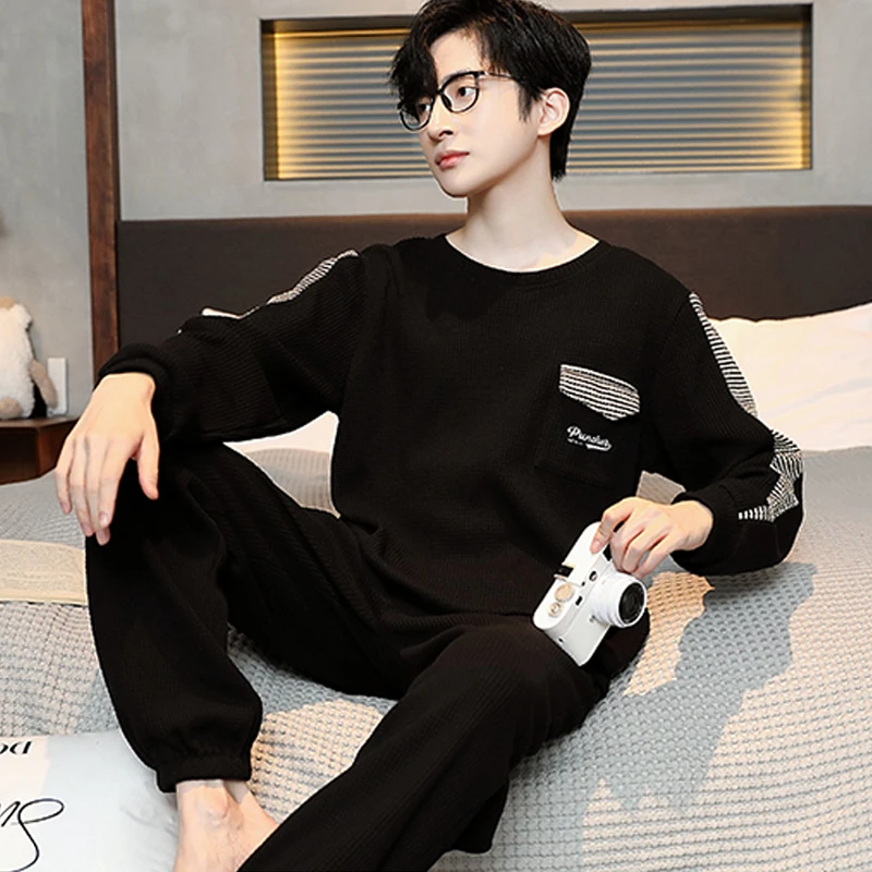QUHENG 2022 Autumn Men's Cotton Pajamas Long Sleepwear Sets Winter Casual Lounge Pajama Suits Chic Home Clothing Homewear