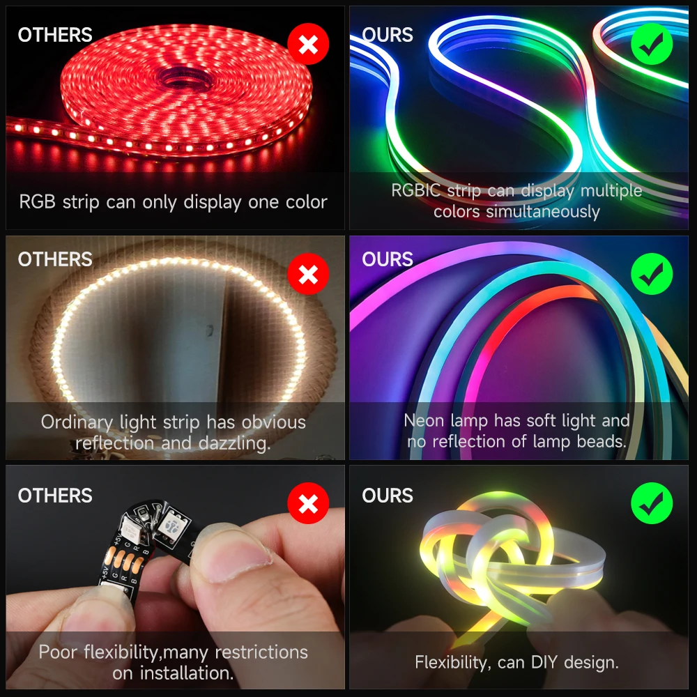 WiFi APP Control Dream Color Led Neon Strip Lights Alexa Voice 12V Гибкий тв-компьютер Подсветка