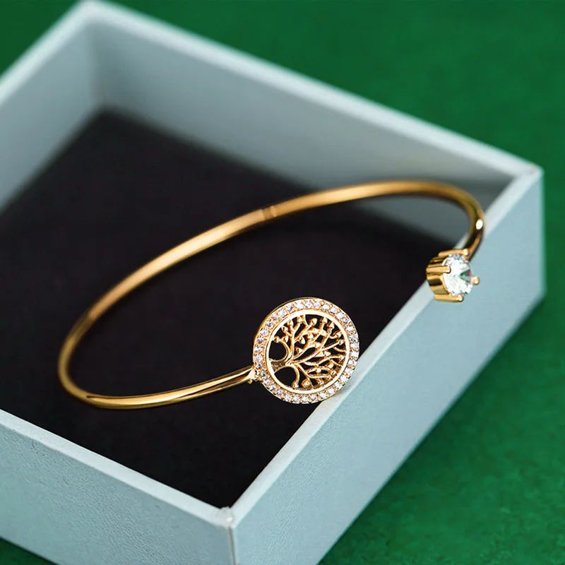 

Luxury Fashion Life Tree Bracelet for Women Personality Opening Adjustable Zircon Bracelet Bangle Valentines Day Gift Jewelry