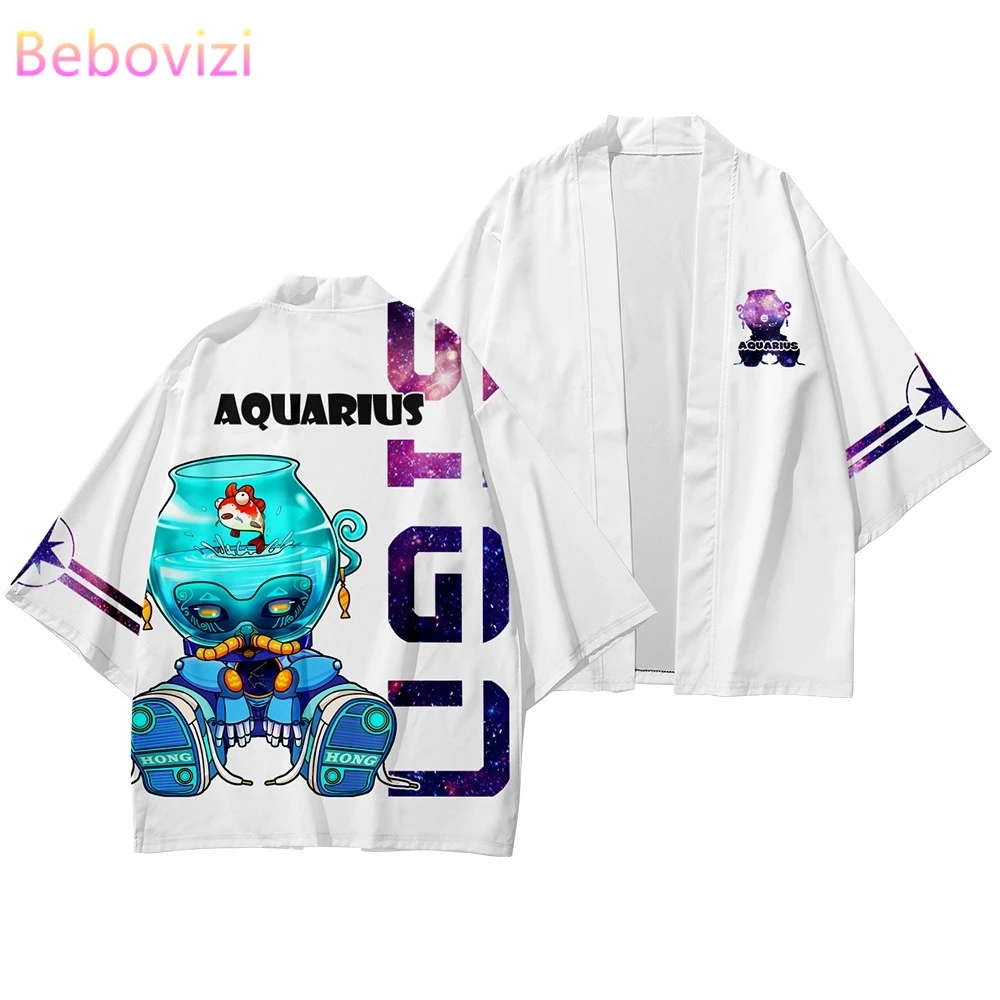 

5XL Twelve Constellations Cartoon Anime Print Beach Japanese Style Kimono Streetwear Men Women Cardigan Japan Harajuku Tops Robe