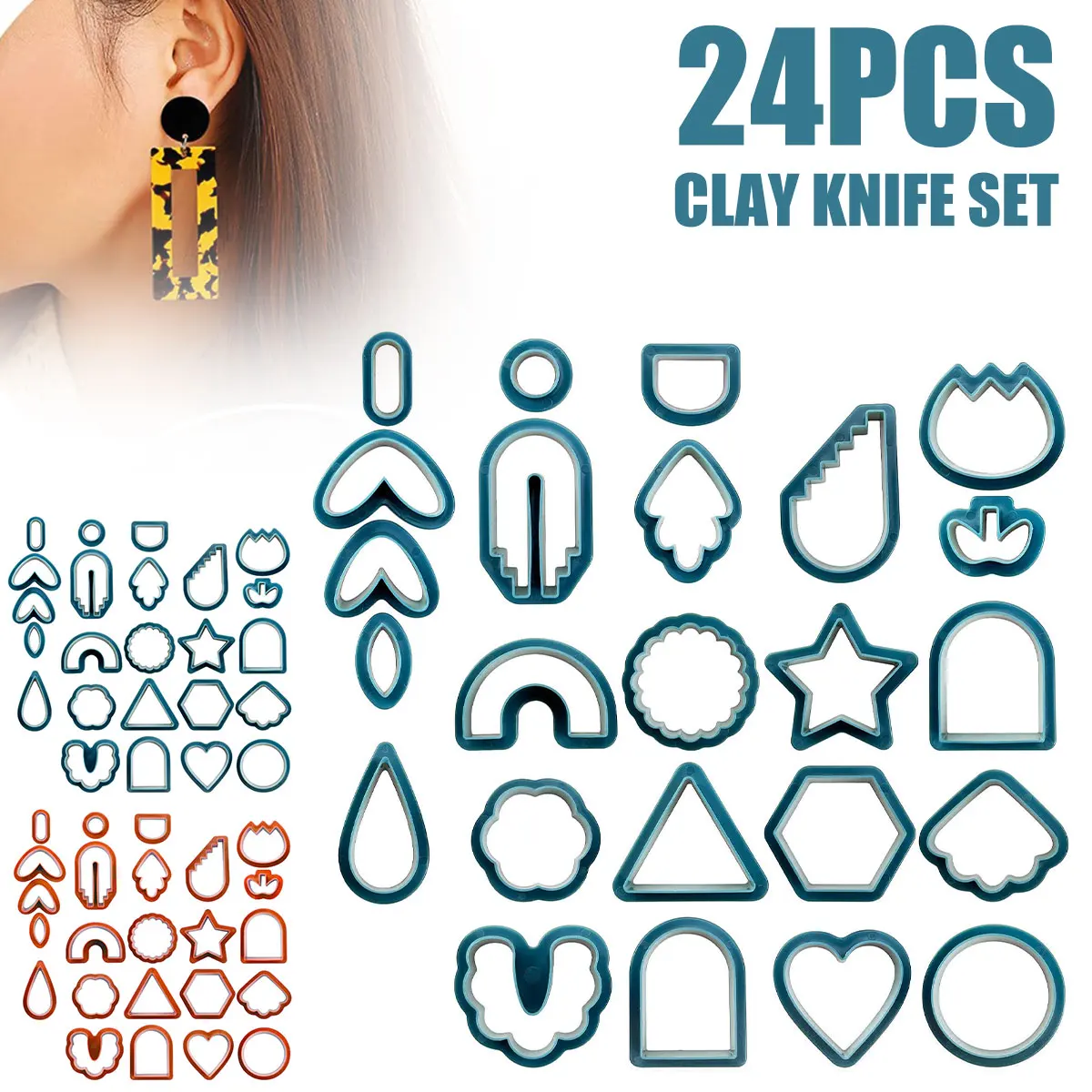 

24pcs Clay Earring Cutters Set for Polymer Clay Jewelry Making Different Sizes and Irregular Shape Plastic Polymer Clay Cutters