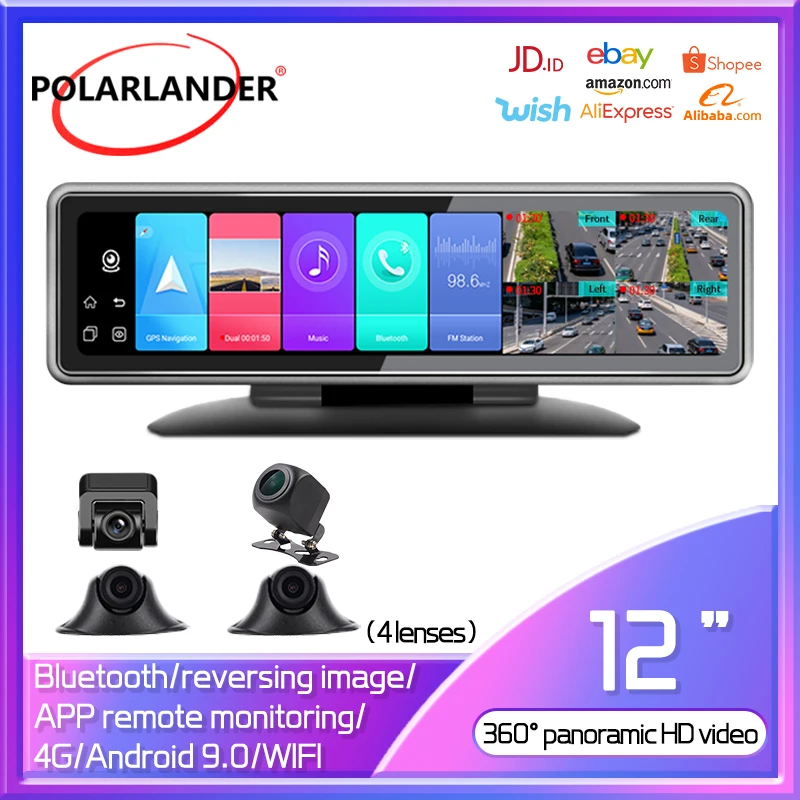 

Автомобильный регистратор ADAS 12 дюймов IPS сенсорный экран GPS навигация 4G Интернет 2 + 32G 360 ° ночное видение четыре записи Quad 1080P