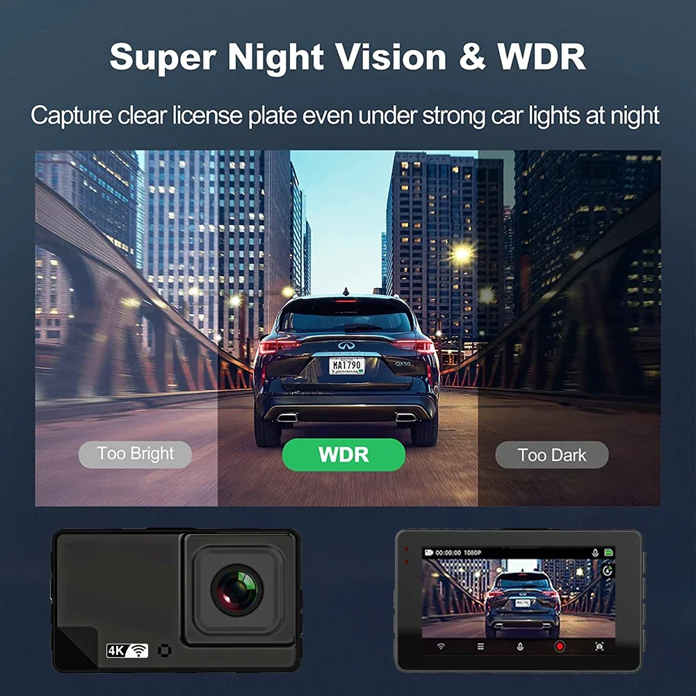 4K ADAS Видеорегистратор ночного видения спереди 2160P с задней панелью 1080P