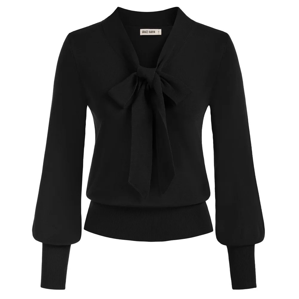 Женский пуловер с бантом GRACE KARIN классический свитер V-образным вырезом и длинным