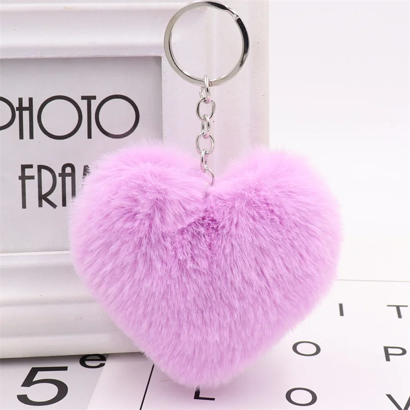 Plush Ball Key Ring Love Mobile Phone Key Chain Soft Artificial Rex Rabbit Hair Ball Car Key Ring Ladies Bag Pendant Jewelry DIY