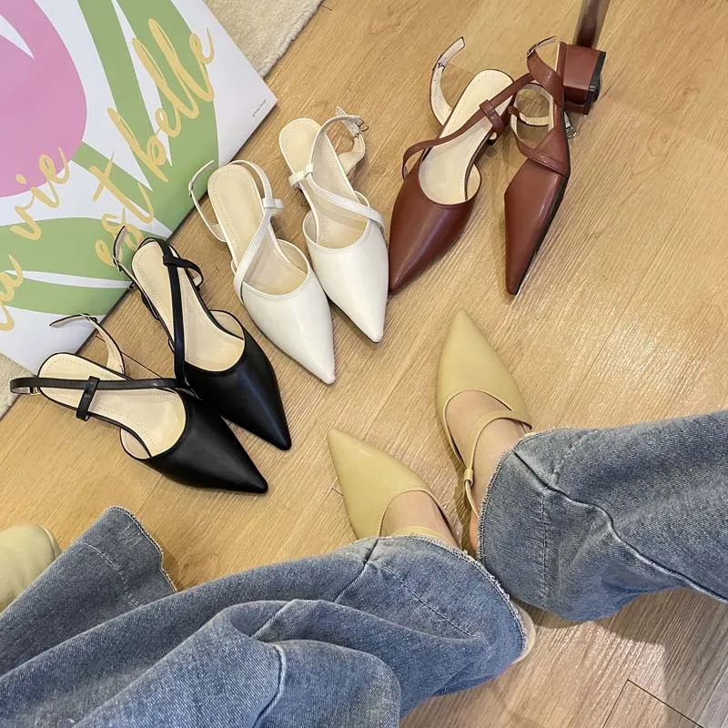 

Summer Party Dress Women Sandals 2022 New Trend Fashion Pointed Flats Shoes Sexy Slingback Buckle Slides Brand Women Sandals New