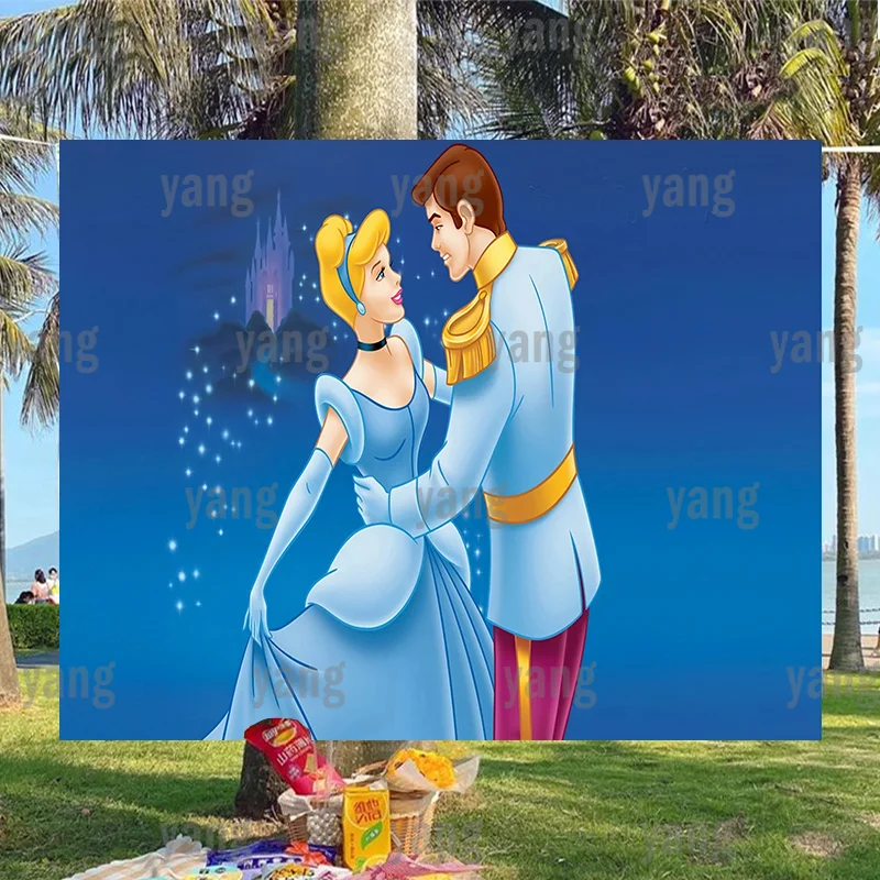 

DIY Disney Princess Blue Castle Backdrop Cute Girls Baby Birthday Dancing Party Decor Photo Background Cinderella Banner Shower