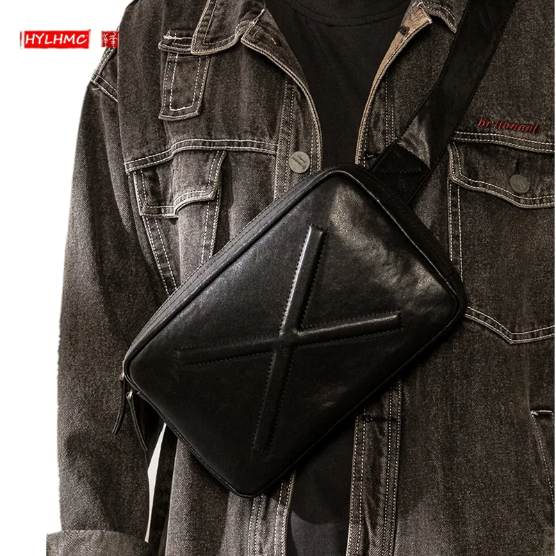 

Мужская сумка через плечо из натуральной кожи в стиле ретро, модный мессенджер на одно плечо, Повседневная Корейская нагрудная сумочка из в...