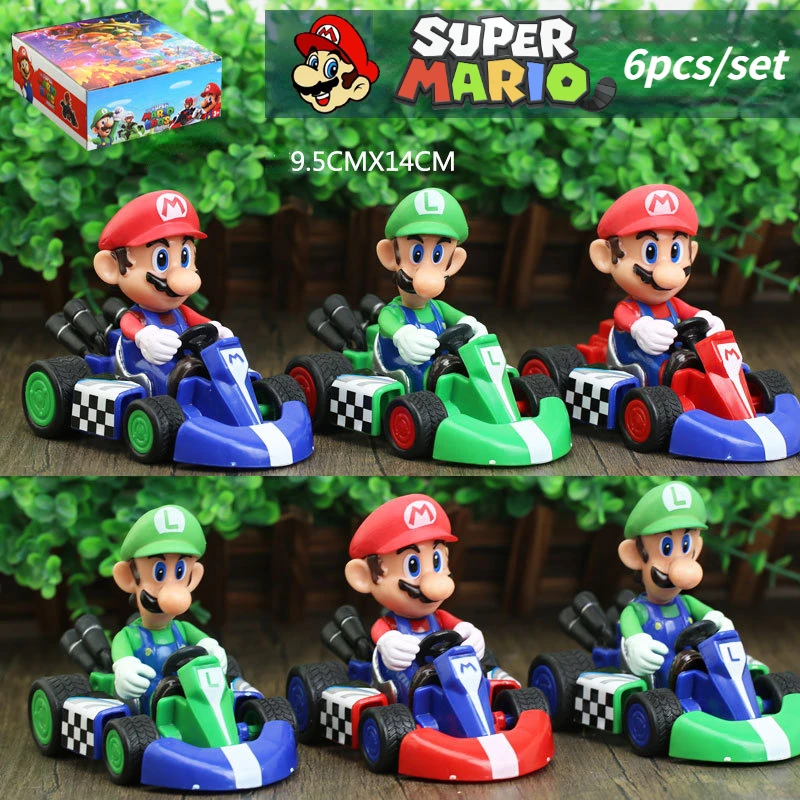 

6pcs/set Super Mario Luigi Racing Toys Pull-back Vehicle Set Cartoon Action Figure Children Educational Birthday Christmas Gifts