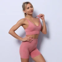 yoga clothes europe and the united states new shoulder straps yoga vest shorts set sports running seamless fitness bra set women