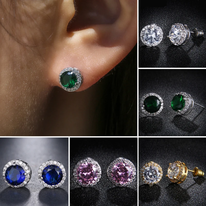 

New Round White Gold Color Zirconia Stud Earrings for Women Bride Wedding Engagement Earings Jewelry Accessorries Gifts