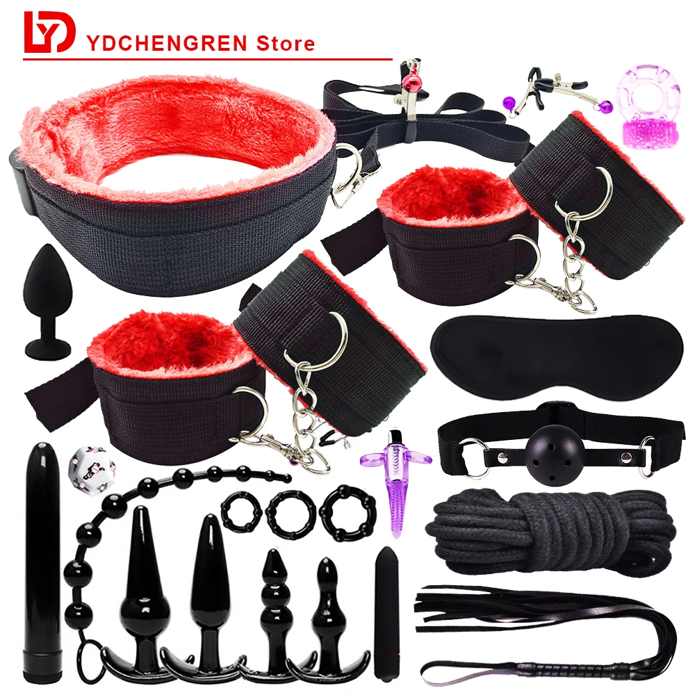 Набор секс-игрушек для пар Секс-тулзы Взрослые Вибрирующий дилдо Анальная пробка Кляп Наручники Женский секс-шоп Эротический набор аксессуаров.
