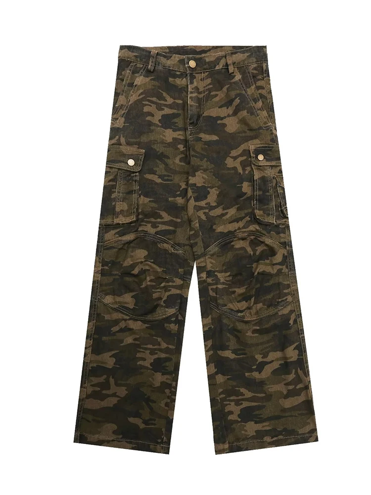 Hip -hop Heavy Camouflage Work Clothes Men and Women's Retro Side Pocket Loose Casual Tactical Camouflage Cargo Trousers Jeans