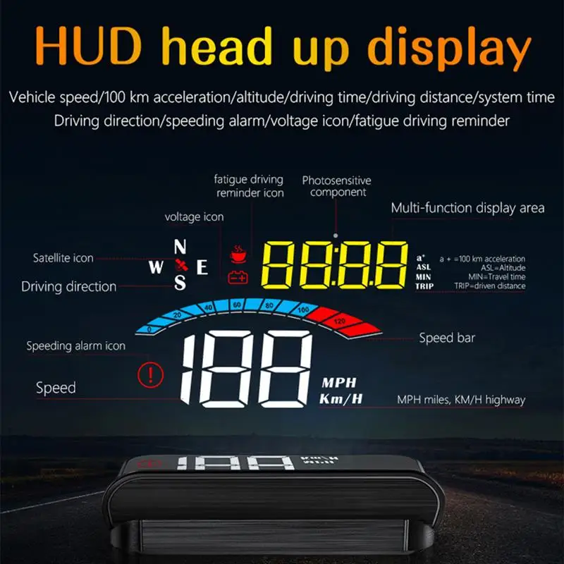 

Auto HUD Head Up Display GPS Hud Car Projetor Digital Speedometer Windshield Speed Altitude Speeding Voltage Alarm System