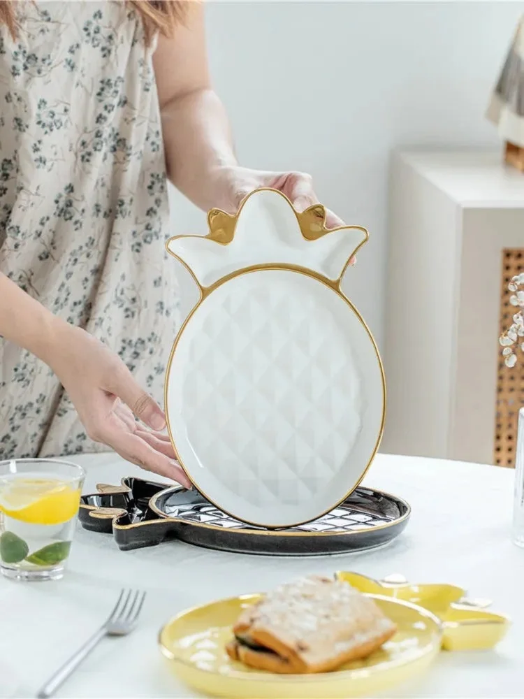 

Pineapple Shape Storage Tray Ceramic Plate Decoration For Home Fruit Jewelry Food Makeup Coffee Beans Dessert Storage Plate