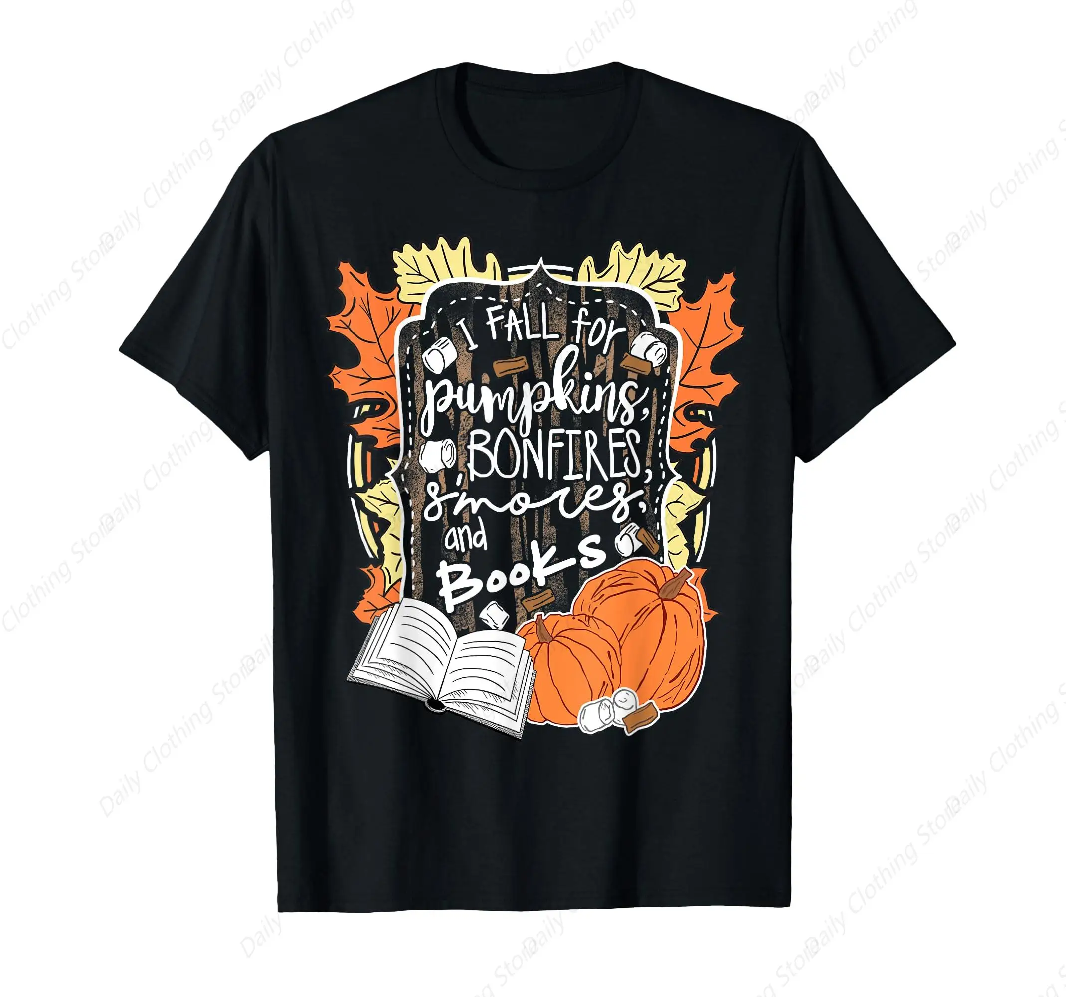 Футболка I Fall For Pumpkins Bonfires S'Mores Books Halloween Reader забавные хлопковые топы футболка для