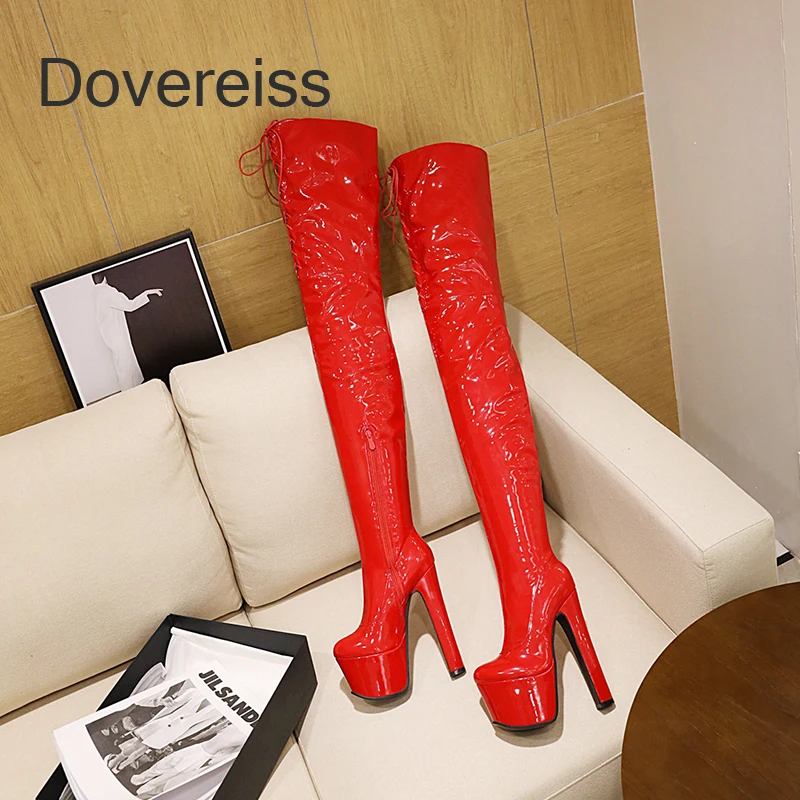 

Dovereiss Winter Platform Red Over The Knee Boots Ladies Boots Sexy Chunky Heels Pointed Toe New Big Size40 41 42 43 44 45 46
