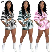 rstylish fashion casual striped loose short sleeve blouse shirts and shorts womens two piece set 2022 summer outfits