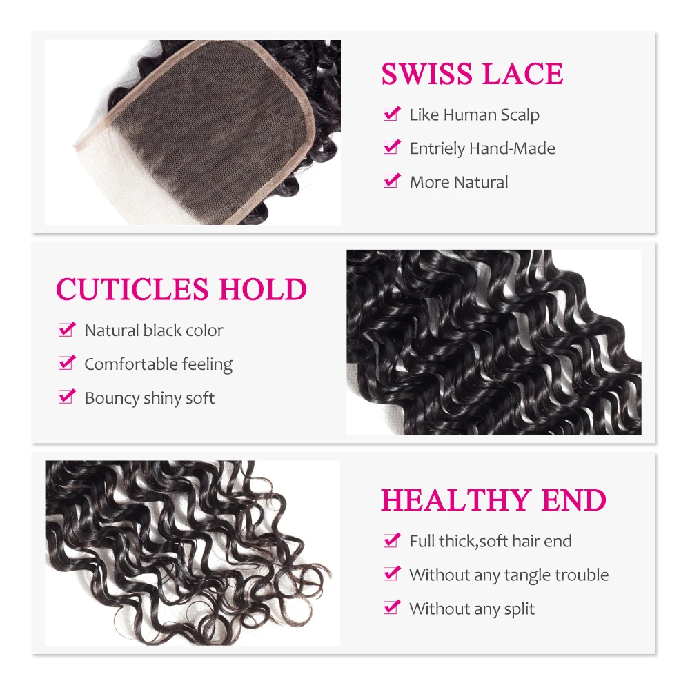 Yyong Людские Волосы С Глубокими Волнами 3 Пучка Застежкой Бразильские Плетеные 3/4