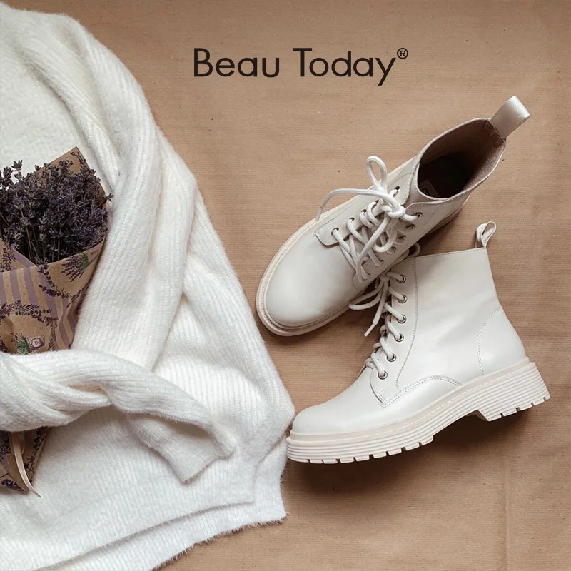 

Ботильоны женские из натуральной коровьей кожи, на шнуровке, с круглым носком, на платформе, ручная работа, Осень-зима 03429