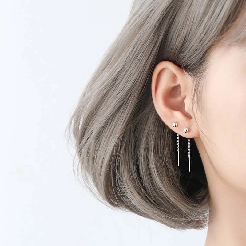 

New Versatile Earings for Women Simple and Small Student Round Sliver Beads Earchains Dangle Earrings for Women Jewelry Gift