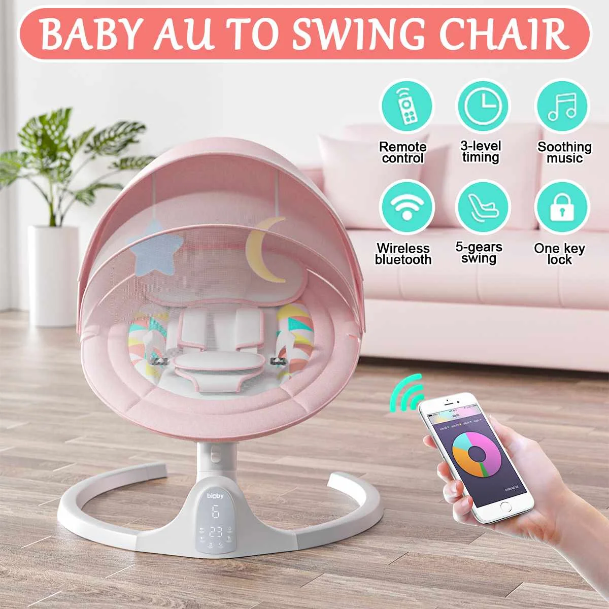 For Infants - Motorized Portable 5 Speed Baby Swing, Cradling Swing, Music With Remote Control