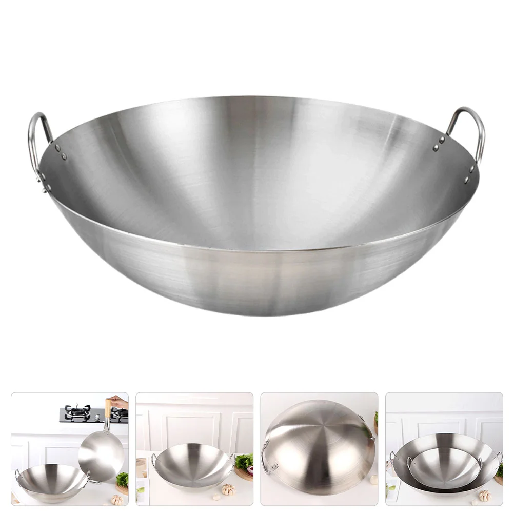 

Stainless Steel Double Handle Wok Practical Wok Kitchen Utensil Household Wok