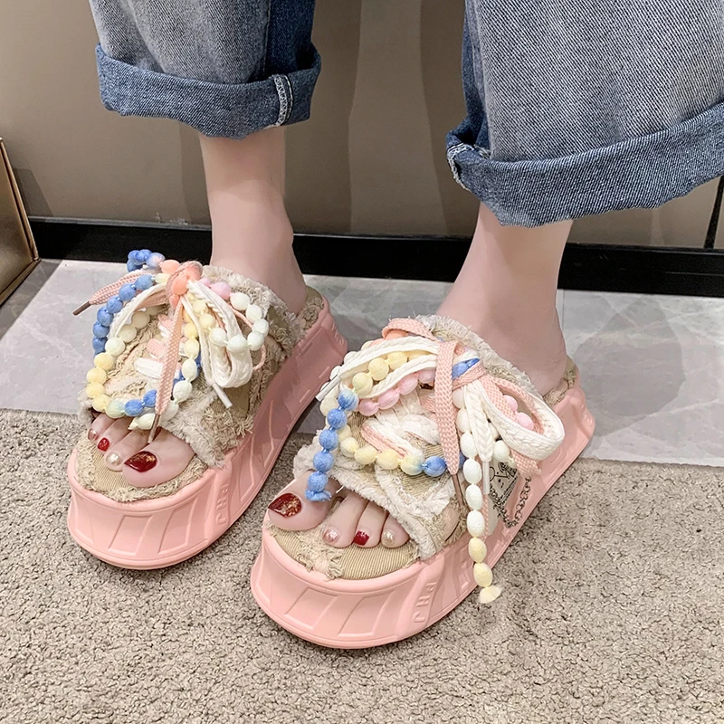 

Fashion Design Summer Women's Graffiti Slippers Platform Shoes Mules Flip Flops Street Sandals Street Series Flat Casual Shoes