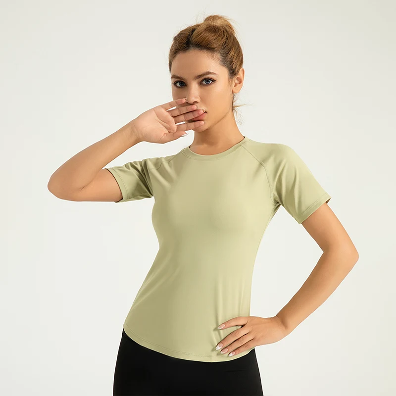 Персиковый сетчатый костюм для йоги дышащая Спортивная футболка женщин