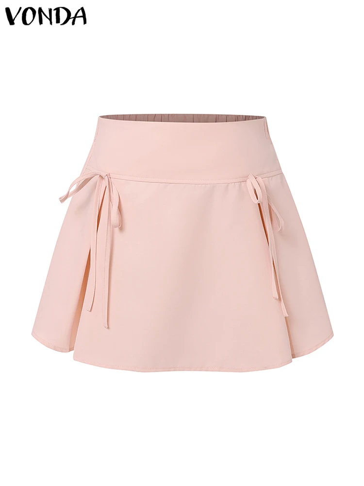 Юбка VONDA женская короткая в Корейском стиле Повседневная Свободная однотонная