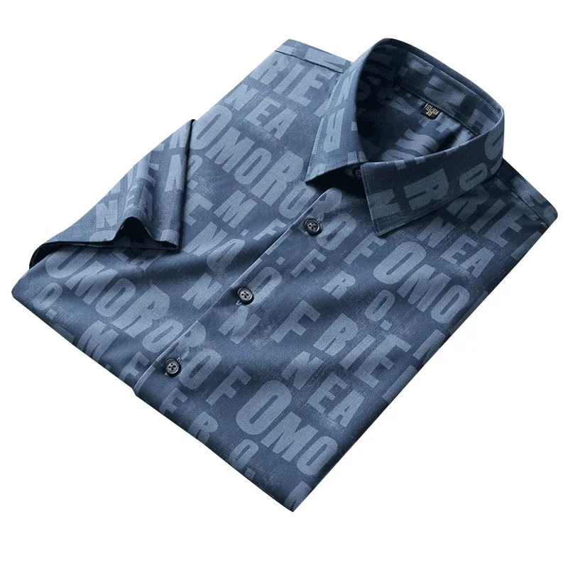 2022 Stretch Bamboo Fiber Shirt Men's Non-iron Anti-wrinkle Shirt Retro Digital Printing Short-sleeved Shirt Men  Mens Shirts