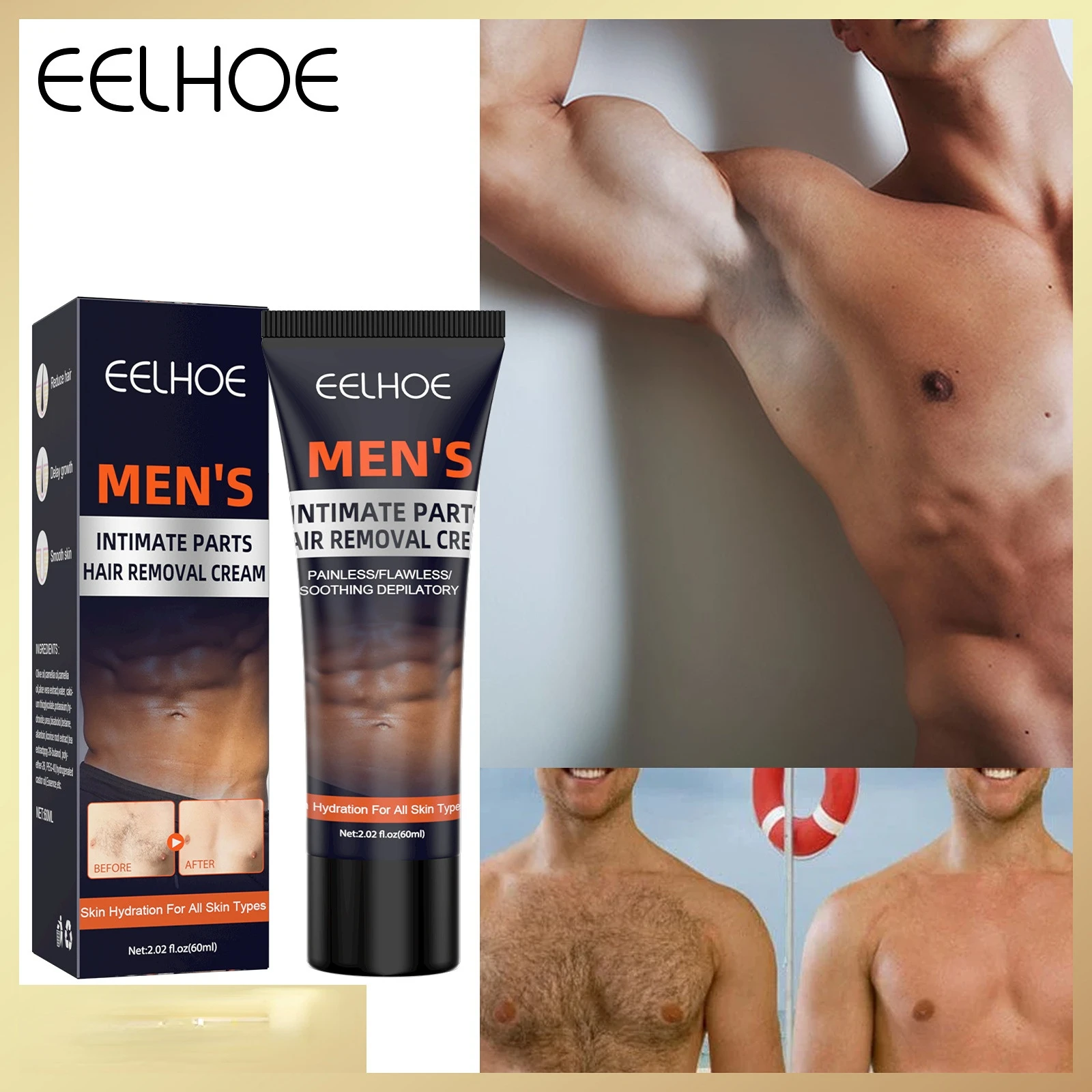 

60g Men Hair Removal Cream Mild and Not Irritating Chest Hair and Armpit Hair Removal Smooth Leg Hair Men Full Body Hair Removal