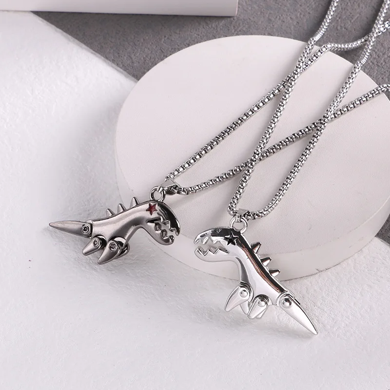 

Funny Anime Dinosaur Necklace for Men Women Trendy Cartoon Animal Pendant Necklace Hip Hop Stainless Steel Chain Necklace Gifts