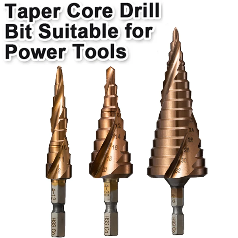 

4-12/4-20/4-32mm set M35 HSS hexagonal spiral stepped tapered metal Drill Kit Shank Taper Core Drill Bit Suitable for Power Tool