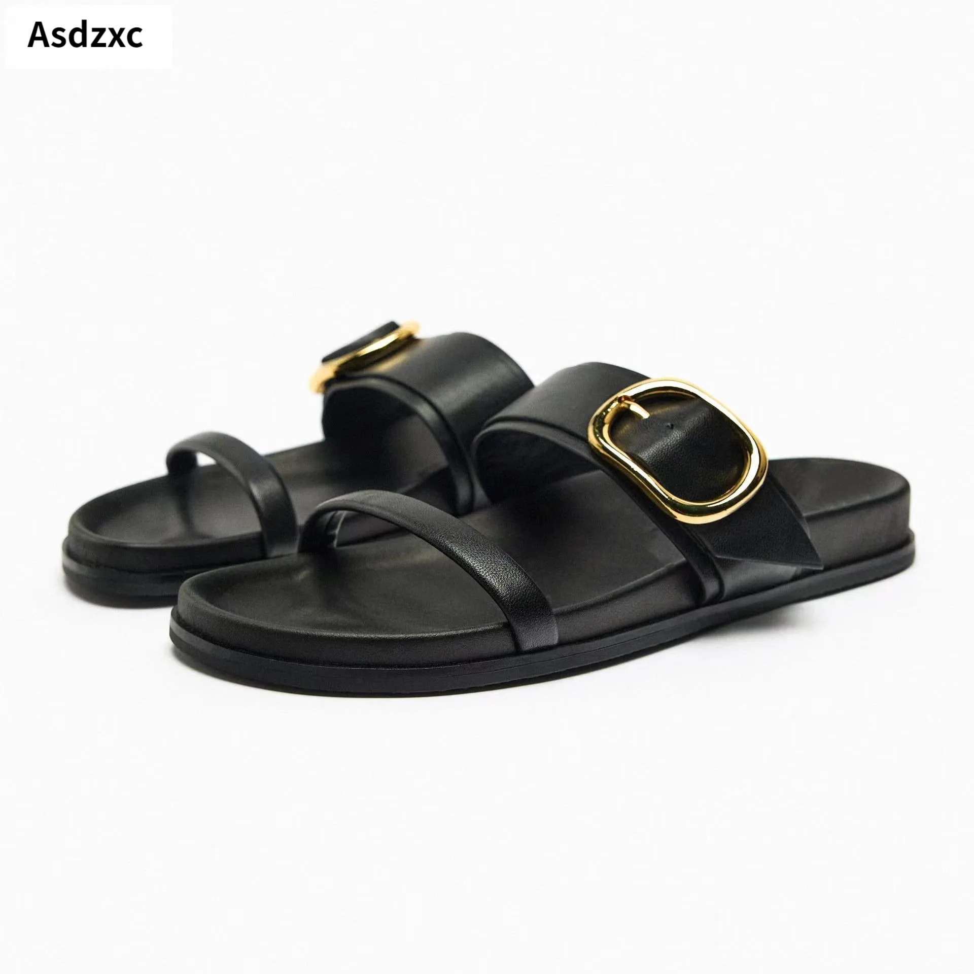 

Women Slippers 2023 Spring Summer Women Fashion Leather Thick Sole Roman Sandals Female Solid Color Casual Beach Flat Shoes