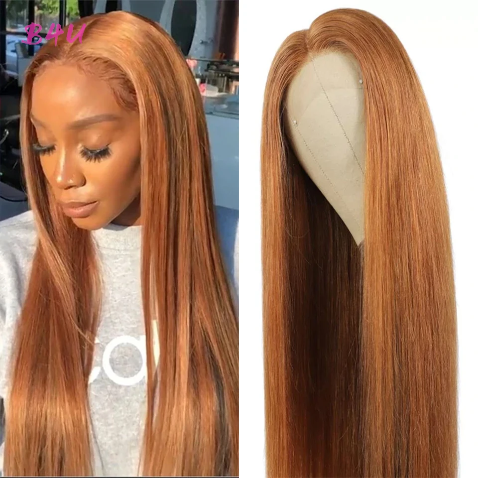 Ginger Brown Lace Front Human Hair Wigs For Black Women Remy Body Wave Lace Closure Wig Brazilian #30 Colored Human Hair Wigs