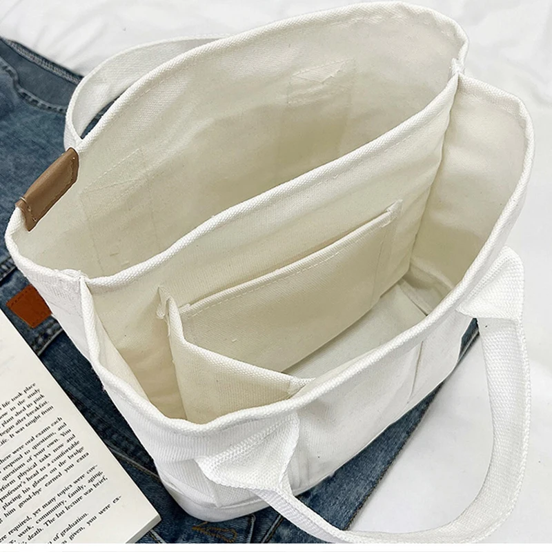 Canvans Bag Reusable Shopper Shoulder Bag Women Simple Casual Handbag Female Portable Folding Travel Tote Purse Top Handle Bags