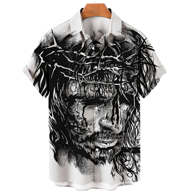 

Christ Jesus Graphic Shirts for Men Clothing 3D Printed Hawaiian Beach Shirts Short Sleeve y2k Tops Vintage Clothes Lapel Blouse