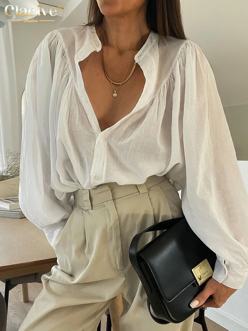 Clacive повседневная свободная белая хлопковая женская блузка 2025 модная рубашка с