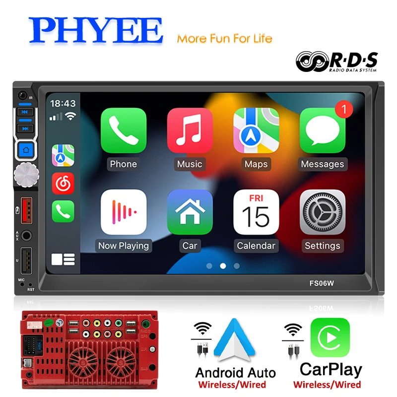 

2 Din Car Radio CarPlay Wireless Android-Auto Bluetooth Mirror Link MP5 Player Aux USB Stereo Multimedia System Head Unit FS06W