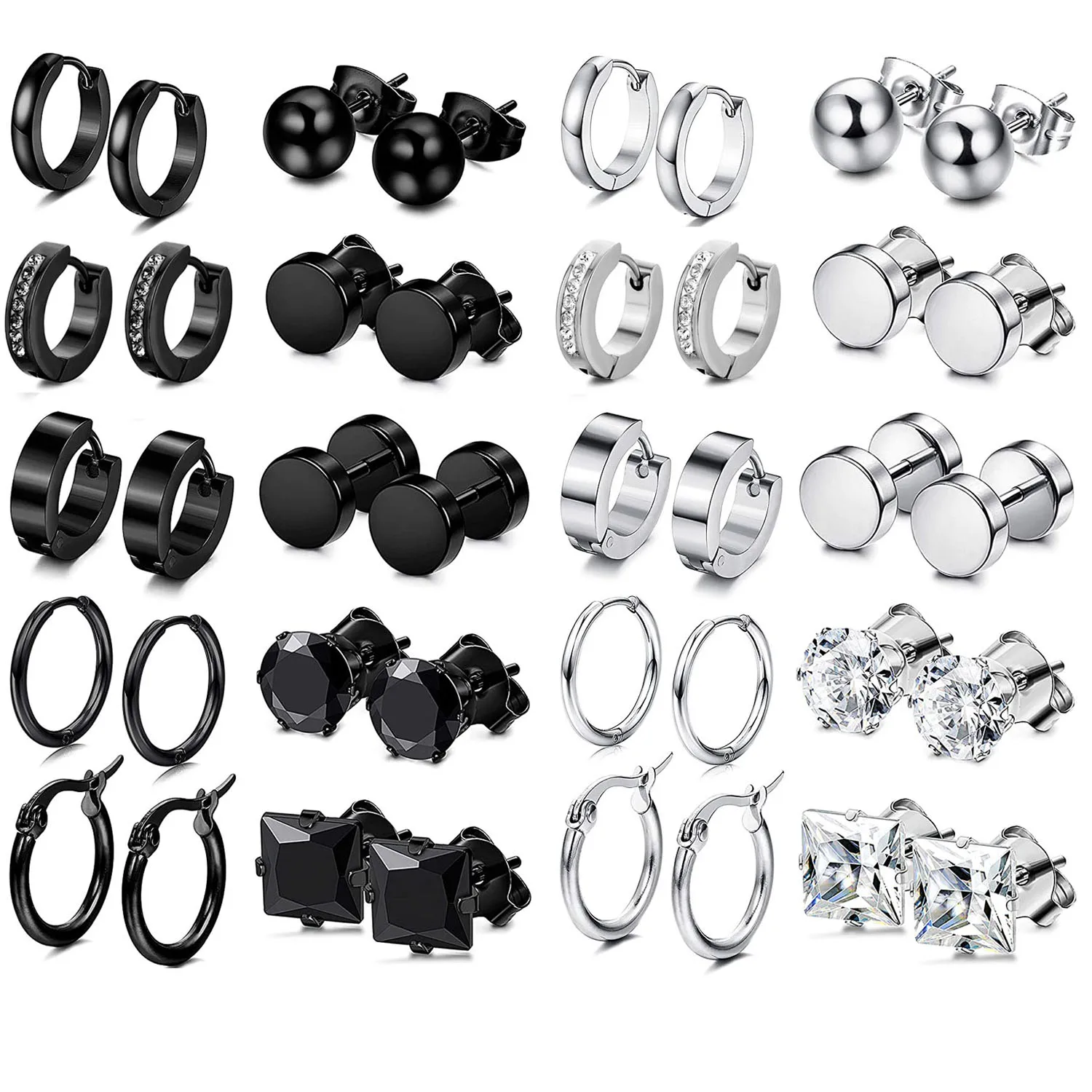 

Серьги-гвоздики серебристого и черного цвета для мужчин и женщин, маленькие кольца из нержавеющей стали, 10 пар