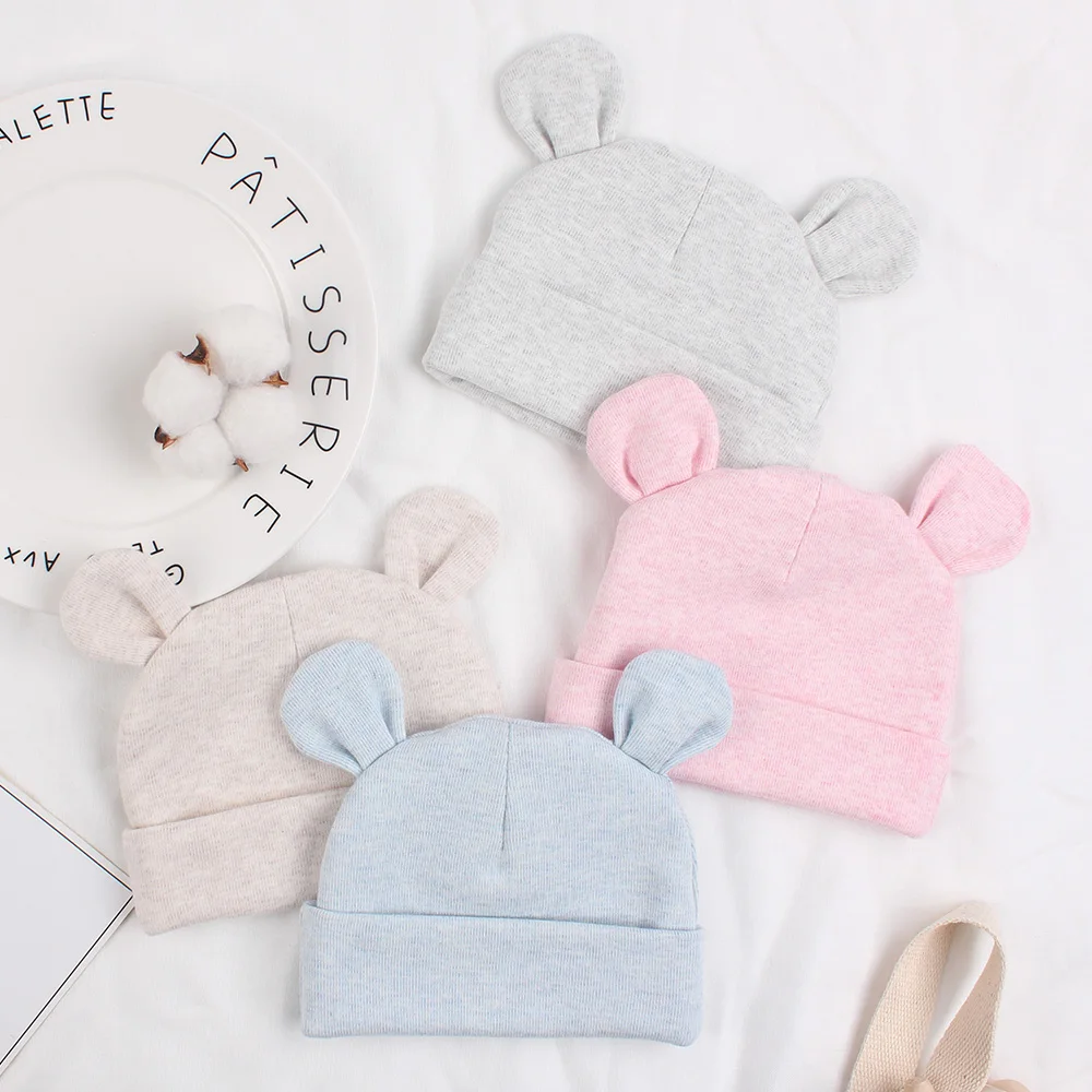 

Newborn Baby Beanie Hospital Hat Infant Head Protection Cap Cotton Preemie Children Hat Bear Ears For Boys Girls